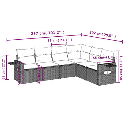 6-tlg. Garten-Sofagarnitur mit Kissen Hellgrau Poly Rattan