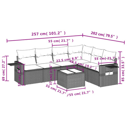 7-tlg. Garten-Sofagarnitur mit Kissen Hellgrau Poly Rattan