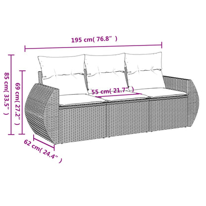 3-tlg. Garten-Sofagarnitur mit Kissen Hellgrau Poly Rattan