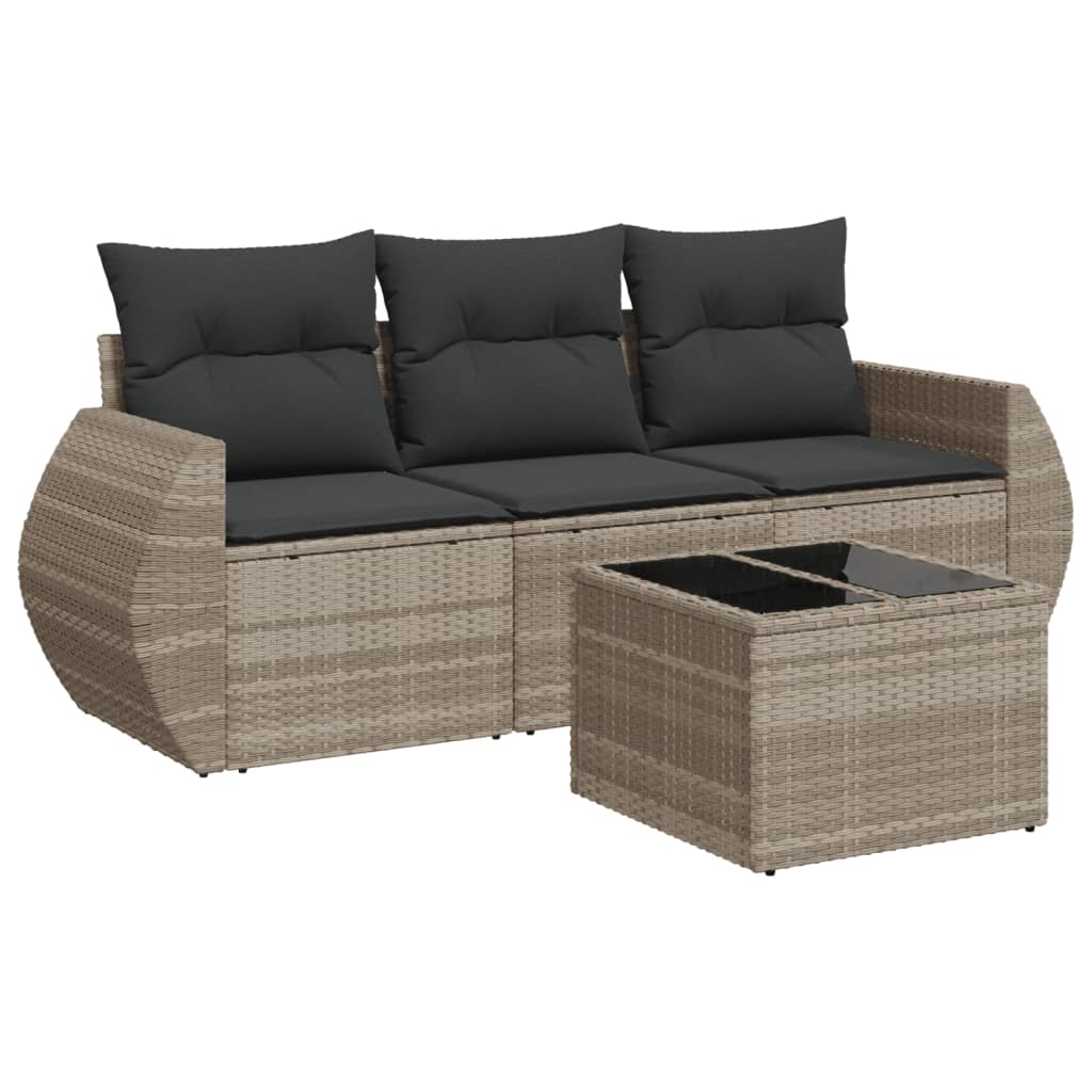 4-tlg. Garten-Sofagarnitur mit Kissen Hellgrau Poly Rattan