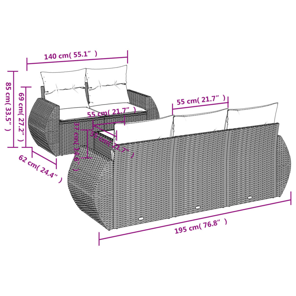 6-tlg. Garten-Sofagarnitur mit Kissen Hellgrau Poly Rattan