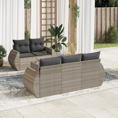 6-tlg. Garten-Sofagarnitur mit Kissen Hellgrau Poly Rattan