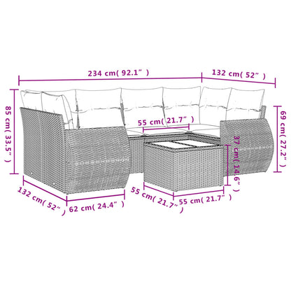 7-tlg. Garten-Sofagarnitur mit Kissen Hellgrau Poly Rattan