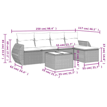 6-tlg. Garten-Sofagarnitur mit Kissen Hellgrau Poly Rattan