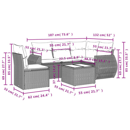 6-tlg. Garten-Sofagarnitur mit Kissen Hellgrau Poly Rattan