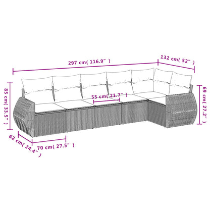 6-tlg. Garten-Sofagarnitur mit Kissen Hellgrau Poly Rattan