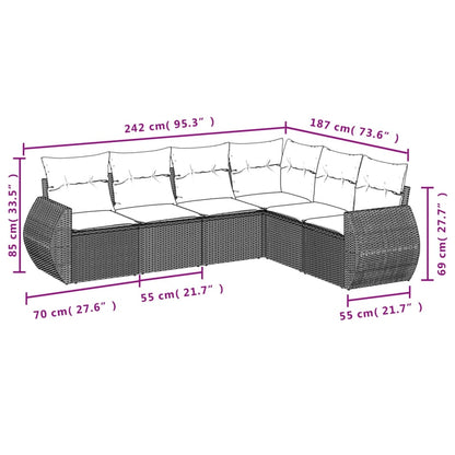 6-tlg. Garten-Sofagarnitur mit Kissen Hellgrau Poly Rattan