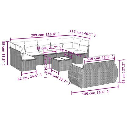 10-tlg. Garten-Sofagarnitur mit Kissen Hellgrau Poly Rattan