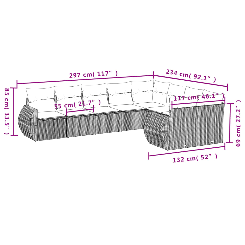 9-tlg. Garten-Sofagarnitur mit Kissen Hellgrau Poly Rattan