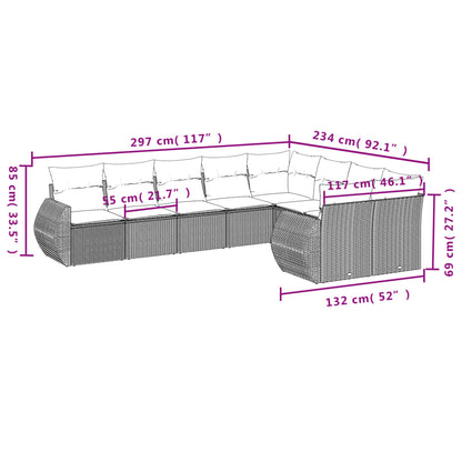 9-tlg. Garten-Sofagarnitur mit Kissen Hellgrau Poly Rattan