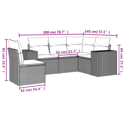 5-tlg. Garten-Sofagarnitur mit Kissen Hellgrau Poly Rattan