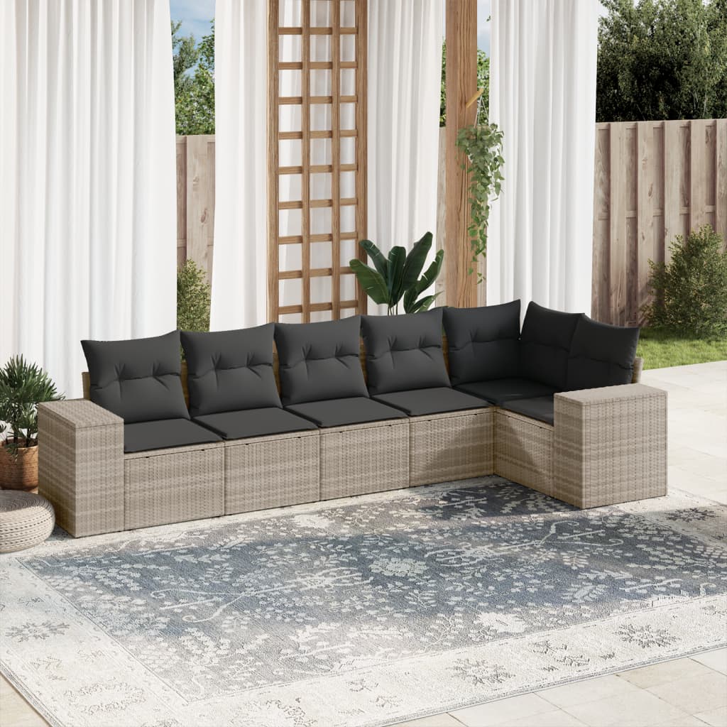 6-tlg. Garten-Sofagarnitur mit Kissen Hellgrau Poly Rattan