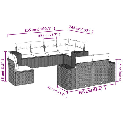 8-tlg. Garten-Sofagarnitur mit Kissen Hellgrau Poly Rattan