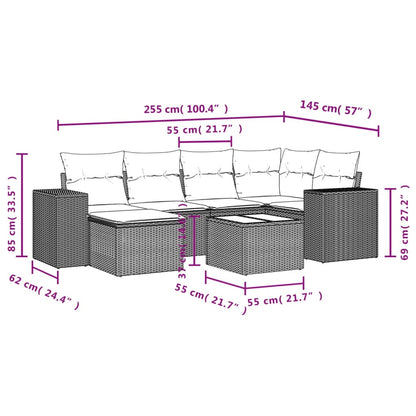 7-tlg. Garten-Sofagarnitur mit Kissen Hellgrau Poly Rattan