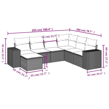 7-tlg. Garten-Sofagarnitur mit Kissen Hellgrau Poly Rattan