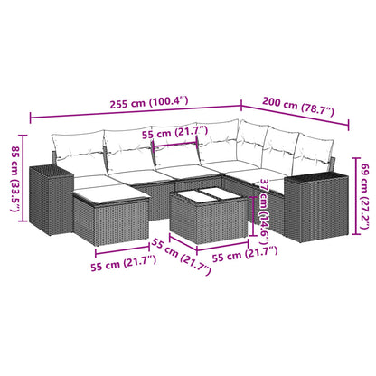 8-tlg. Garten-Sofagarnitur mit Kissen Hellgrau Poly Rattan