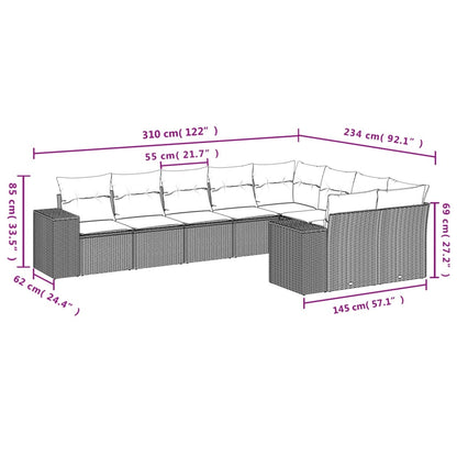 9-tlg. Garten-Sofagarnitur mit Kissen Hellgrau Poly Rattan