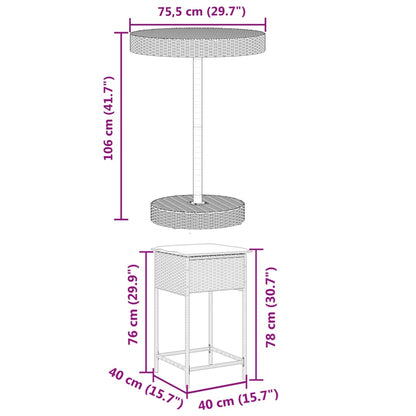 5-tlg. Gartenbar-Set mit Kissen Grau Poly Rattan