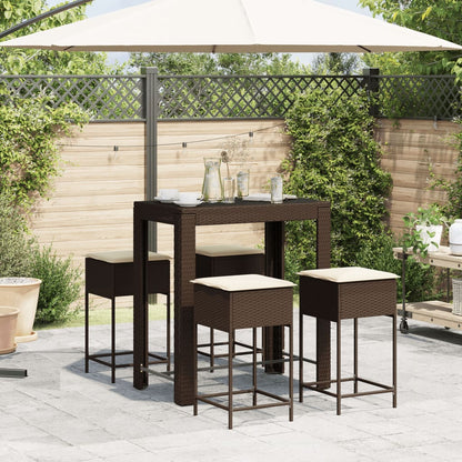 5-tlg. Gartenbar-Set mit Kissen Braun Poly Rattan