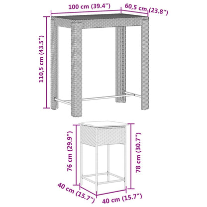 5-tlg. Gartenbar-Set mit Kissen Braun Poly Rattan