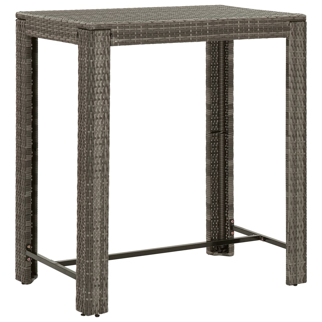 7-tlg. Gartenbar-Set mit Kissen Grau Poly Rattan