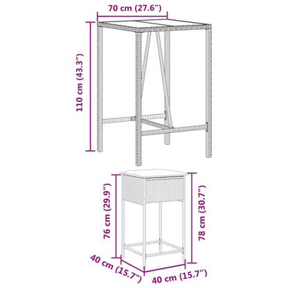 5-tlg. Gartenbar-Set mit Kissen Braun Poly Rattan