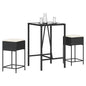 3-tlg. Gartenbar-Set mit Kissen Schwarz Poly Rattan