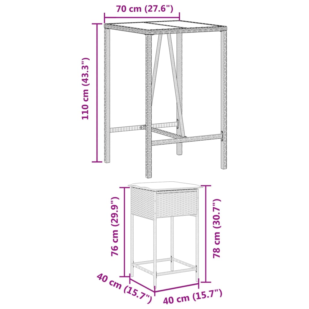 5-tlg. Gartenbar-Set mit Kissen Schwarz Poly Rattan