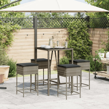 5-tlg. Gartenbar-Set mit Kissen Grau Poly Rattan