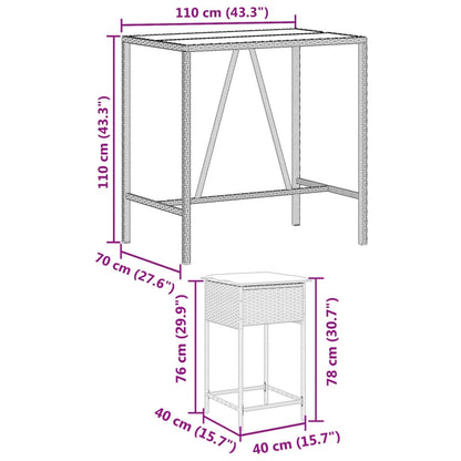 7-tlg. Gartenbar-Set mit Kissen Braun Poly Rattan