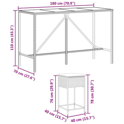 7-tlg. Gartenbar-Set mit Kissen Braun Poly Rattan