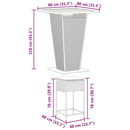 5-tlg. Gartenbar-Set mit Kissen Schwarz Poly Rattan