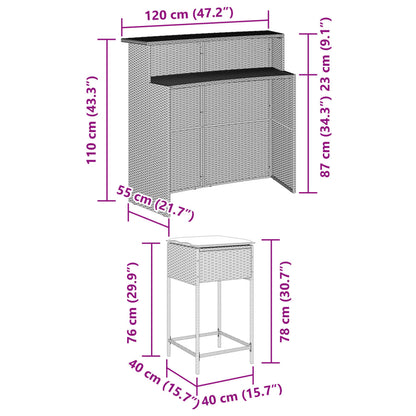 5-tlg. Gartenbar-Set mit Kissen Braun Poly Rattan