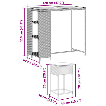 5-tlg. Gartenbar-Set mit Kissen Schwarz Poly Rattan