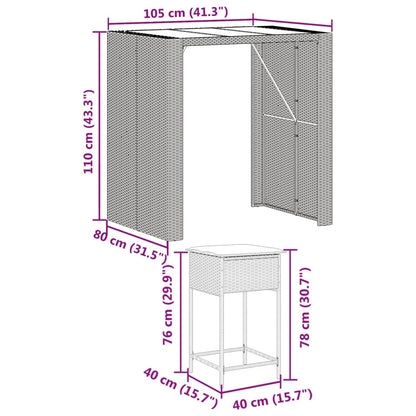 5-tlg. Gartenbar-Set mit Kissen Braun Poly Rattan