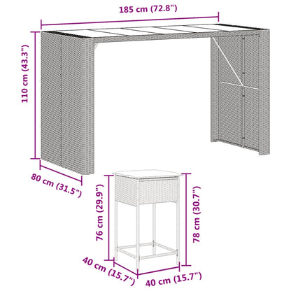 9-tlg. Gartenbar-Set mit Kissen Grau Poly Rattan