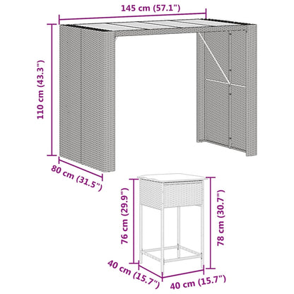 7-tlg. Gartenbar-Set mit Kissen Schwarz Poly Rattan