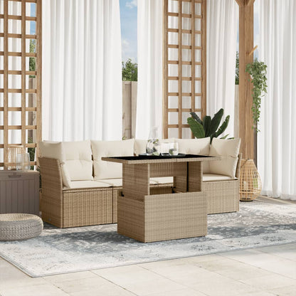 5-tlg. Garten-Sofagarnitur mit Kissen Beige Poly Rattan