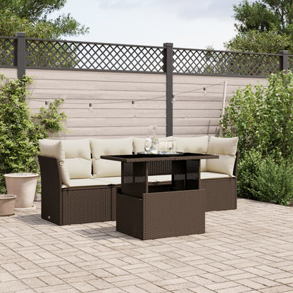 5-tlg. Garten-Sofagarnitur mit Kissen Braun Poly Rattan