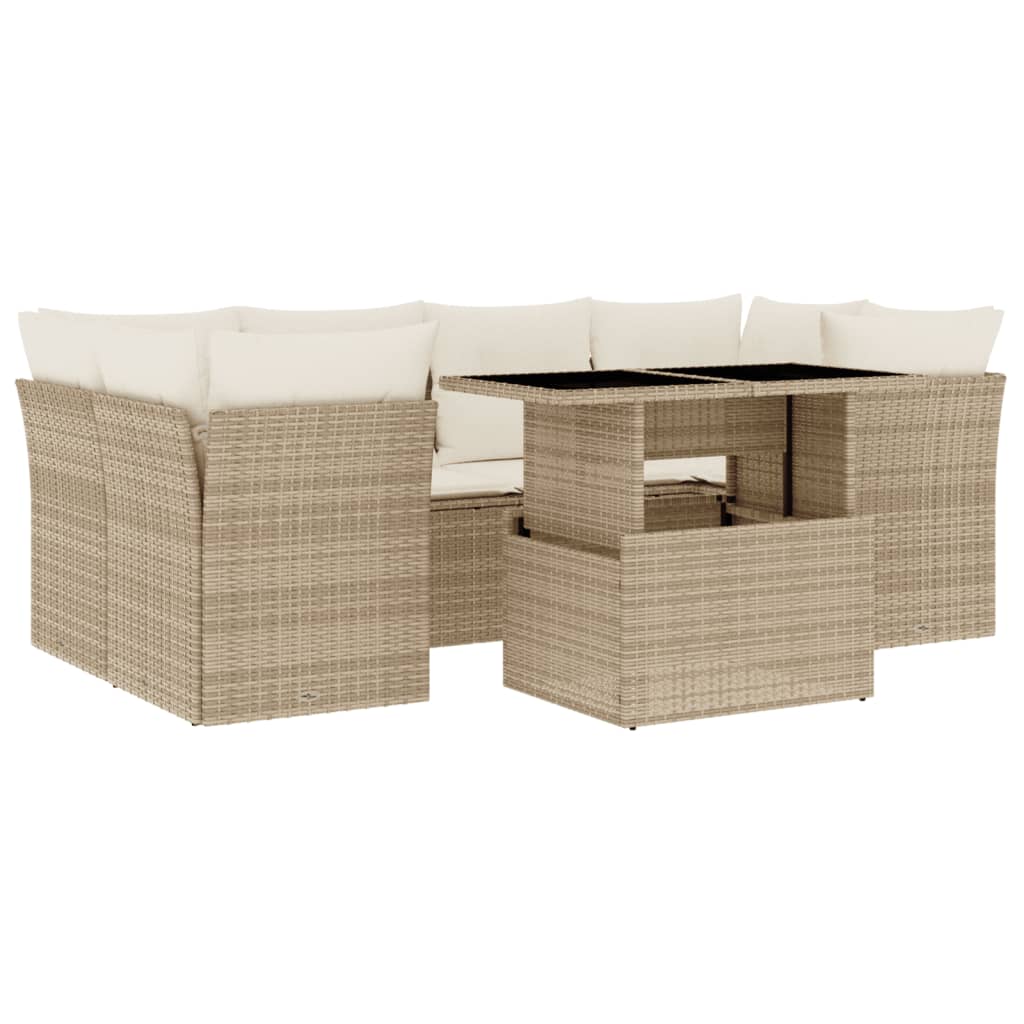 7-tlg. Garten-Sofagarnitur mit Kissen Beige Poly Rattan