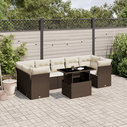 8-tlg. Garten-Sofagarnitur mit Kissen Braun Poly Rattan