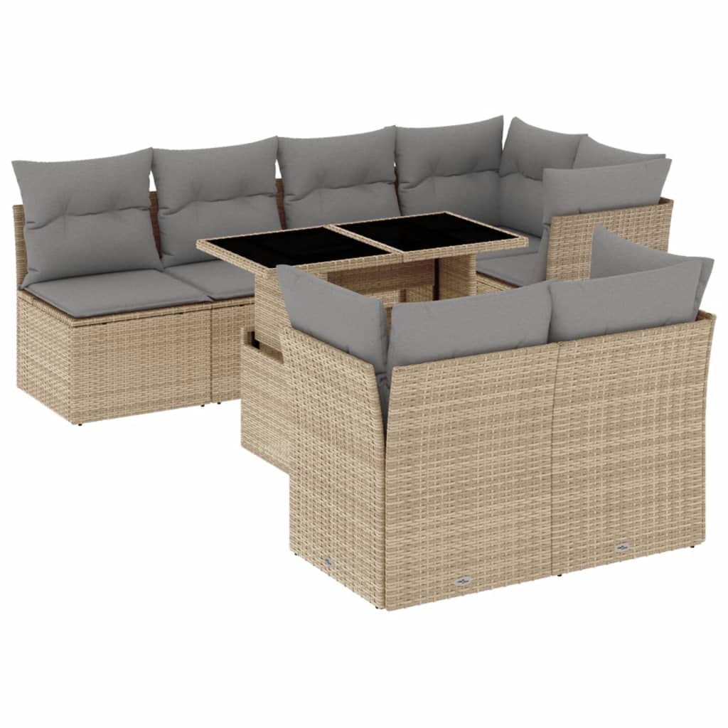 8-tlg. Garten-Sofagarnitur mit Kissen Beige Poly Rattan