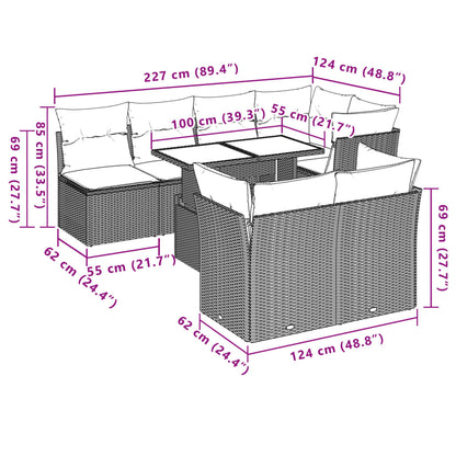 8-tlg. Garten-Sofagarnitur mit Kissen Hellgrau Poly Rattan