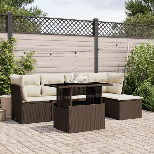 6-tlg. Garten-Sofagarnitur mit Kissen Braun Poly Rattan