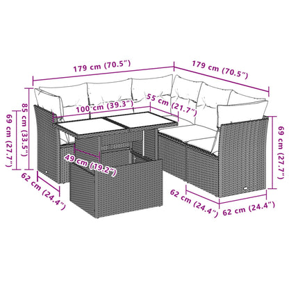 6-tlg. Garten-Sofagarnitur mit Kissen Hellgrau Poly Rattan