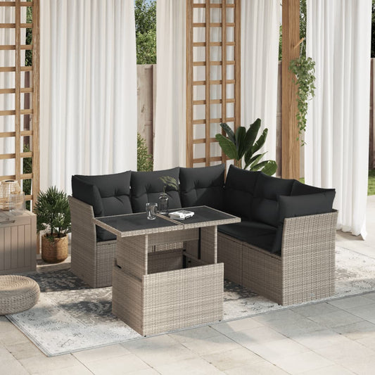 6-tlg. Garten-Sofagarnitur mit Kissen Hellgrau Poly Rattan