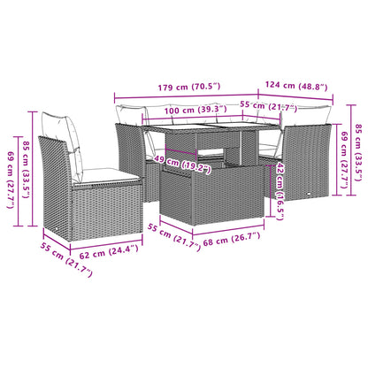 6-tlg. Garten-Sofagarnitur mit Kissen Hellgrau Poly Rattan