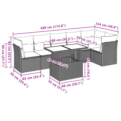 7-tlg. Garten-Sofagarnitur mit Kissen Hellgrau Poly Rattan