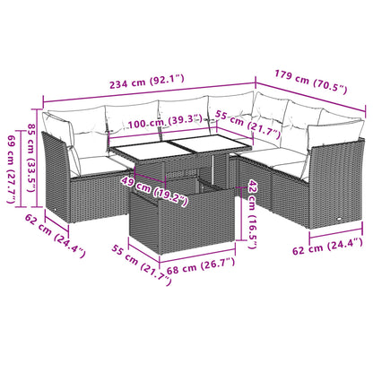 7-tlg. Garten-Sofagarnitur mit Kissen Hellgrau Poly Rattan