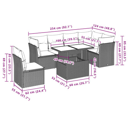 7-tlg. Garten-Sofagarnitur mit Kissen Hellgrau Poly Rattan